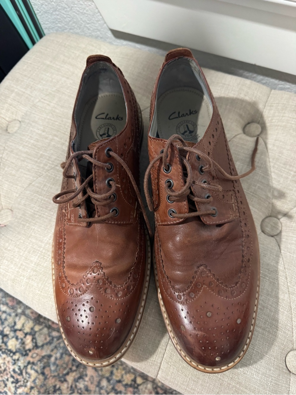 Clarks Men's Cognac Brown Brogue Wingtip Oxfords